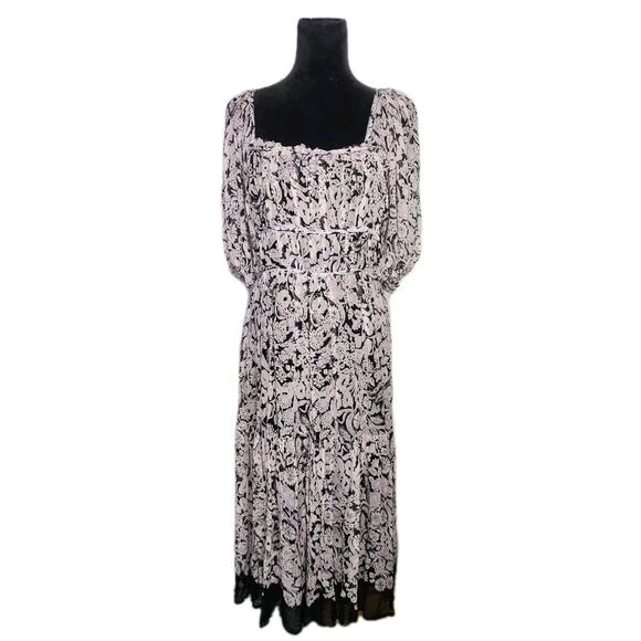 Anthropologie Squareneck Puff Sleeves Smocked Floral Midi Dress Size L euc - Picture 3 of 11